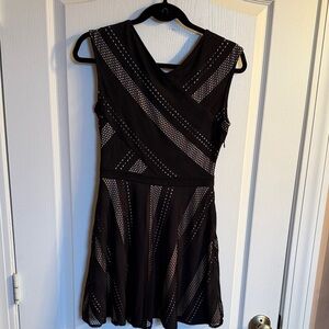 BCBGMaxAzria Black Sleeveless Mesh Fit & Flare Mini Dress
